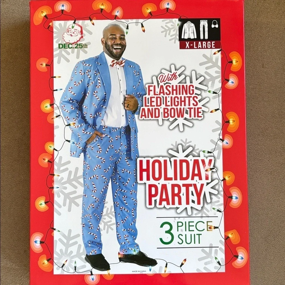 Brand New Dec 25th Men's Holiday 3-Piece LED Light Up Suit Set Christmas Blue